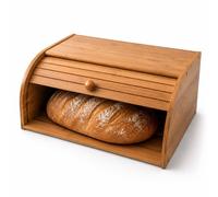 Oypla Roll Top Bamboo Wooden Bread Bin in Light Brown Oypla Light Brown