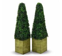 Oypla Set of 2 Artificial Topiary Boxwood Pyramid Trees 90cm Indoor Outdoor Decoration