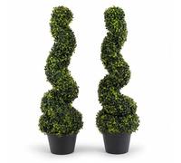 Oypla Set of 2 Artificial Topiary Boxwood Spiral Trees 80cm