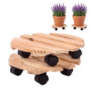 Oypla Set of 2 Wooden Plant Pot Mover Stands in Light Brown Oypla Light Brown