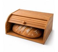 Oypla Single Layer Roll Top Bamboo Wooden Bread Bin Kitchen Storage