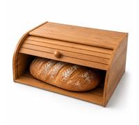 Oypla Single Layer Roll Top Bamboo Wooden Bread Bin Kitchen Storage