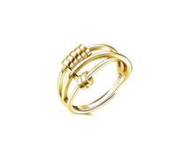 Oyrcvweuy Stylish Gold Fidget Anxiety Ring Expandable Open Spinner Ring with Rotatable Beads for Women Teens Girls Stress Relief