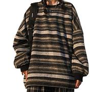 Oyrcvweuy Unisex Vintage Striped Long Sleeve Sweater Japanese Harajuku Oversized Knit Tops Rib Knit Tops for Women Black
