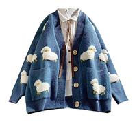 Oyrcvweuy Women Long Sleeve Knit Cardigan Cartoon Sheep Pattern Button Down Sweater Coat Harajuku Oversized Jacket with Pockets women jackets fashion long