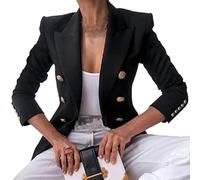 Oyrcvweuy Women Vintage Blazer Jacket Double Breasted Solid Color Slim Fit Coat Notched Lapel Pocket Long Sleeve Office Cardigan Women Jacket Black