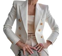Oyrcvweuy Women Vintage Blazer Jacket Double Breasted Solid Color Slim Fit Coat Notched Lapel Pocket Long Sleeve Office Cardigan Women Jacket White