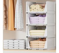 OYREL 4 Pack Wardrobe Storage Organiser Stackable Storage Boxes, Closet Organizers Plastic Storage Drawers for Inside Wardrobe Shelves, Use for Closet, Bedroom, Bathroom, Kitchen, Laundry (4L)
