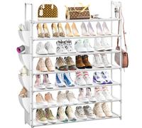 OYREL Shoe Rack 7 Tier 28-35 Pairs Shoes, Shoe Storage Organizer Large with Side Bag Space Saving for Closet, Entryway, Garage, Bedroom Non-Woven Shoe Rack Shelf White