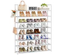 OYREL Shoe Rack 8 Tier 32-40 Pairs Shoes, Shoe Storage Organizer Large with Side Bag Space Saving for Closet, Entryway, Garage, Bedroom Non-Woven Shoe Rack Shelf White