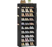 OYREL Tall Shoe Rack, Large Storage Capacity, 10 Tiers, 6 Side Pockets, Dustproof, Black, Holds 36-41 Pairs of Shoes