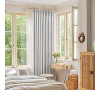 OYRING Extra Wide Pinch Pleat Curtain with Tieback for Patio Door, Room Darkening Thermal Insulated Pleated Drape for Bedroom, Living Room, Greyish White, 72 Inch Wide by 84 Inch Long, 1 Panel