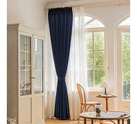 OYRING Navy Blue Blackout Pinch Pleat Curtain with Tieback for Bedroom, Triple Weave Room Darkening Pleated Curtain for Living Room, Patio, 38" W x 84" L, 1 Panel