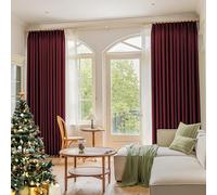 OYRING Pinch Pleated Curtain 96 Inches Long with Hooks for Traverse Rod, Blackout Thermal Insulated Pinch Pleat Drape with Tieback for Living Room, Burgundy, 1 Panel