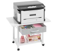 OYRREU 2 Tier Printer Stand on Wheels, 56x38cm Printer Table with Drawer Storage, Under Desk Printer Stand Pinter Shelf for Home Office Organization, fit Fax Scanner/3D Printer, White