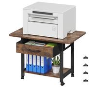 OYRREU 2 Tier Printer Stand with Fabric Drawer Storage, Printer Table on Wheels, 56x38cm Pinter Shelf for Home Office Organization, fit Fax Scanner/3D Printer, Rustic Wood