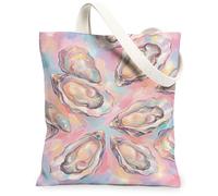 Oyster Canvas Tote Bag for Women, Modern Artistic Shell Abstract Summer Peach Washable Reusable Grocery Bags Ideas for Family Friends Colleagues Reading Loves 13x15 Inch