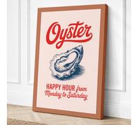 Oyster Happy Hour Vintage Canvas Wall Art Print 24x16 Inch | Ready to Hang, Gallery Wrapped, Fade-Resistant Inks, Securely Packaged, UK Made