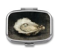 Oyster on Raw Linen Canvas Vintage Pill Box 2 Compartment Portable Medicine Pill Case Travel Pill Organizer for Pocket Purse
