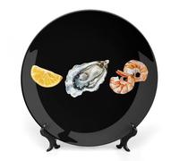 Oyster Shrimp Lemon Seafood Personalized Bone China Decorative Plate Ceramic Decorative Plates with Display Stand for Home Office Decor