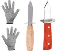 Oyster Shucker Set, 2 Pieces Oyster Knife and 1 Pair Oyster Shucking with Cut Resistant Gloves Oyster Opener Kit Oyster Opener with Wood-Handle Stainless Steel for Clam Shellfish and Seafood