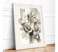 Oyster Study Japandi Framed Wall Art Print A1 (84.1×59.4cm) White, Wall Decor for Living Room, Bedroom, Office & Home, Ready to Hang, Art Gift
