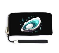 Oyster with Pearl Women's Bifold Wallet Leather Card Holder Purse Fashion Clutch Handbag with Hand Rope 20.0 * 10.5cm