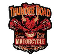 OYSTERBOY Large 11.5"x13" Embroidered Motorcycle Riders Bikers Thunder Road Hardcore Pure Evil Take a Fast Ride on The Highway to Hell Red Skull Devil Horns Pistons Applique Iron/ Sew On Patch