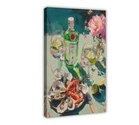Oysters And Gin Still Life Coastal Bar Canvas Poster Bedroom Decor Landscape Office Room Decor Gift 12" L X 18" W
