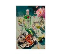 Oysters And Gin Still Life Coastal Bar Canvas Poster Bedroom Decor Landscape Office Room Decor Gift 8" L X 12" W
