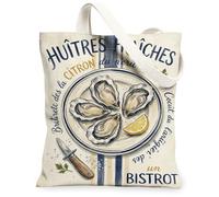 Oysters Canvas Tote Bag for Women, French Rustic Lemon Knife Summer Cream Washable Reusable Graphic Tote Bag Ideas for Travel Work Shopping Bookstore 13x15 Inch