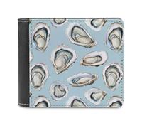 Oysters Food Leather Wallet for Men Slim Bifold Wallet with Money Clip Minimalist Credit Card Holder