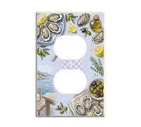 Oysters Kitchen Duplex Outlet Covers Wall Plate, Coastal Rustic Lemon Fork Summer Blue Plastic Standard Size Decorative Receptacle Outlet Covers for Home Living Room New Apartment Decor