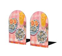Oysters On Checkered Plates Bookends For Shelves 2 Pcs Wooden Book Stopper Organizer For Home Office Libraries