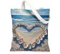 Oysters Shells Canvas Tote Bag for Shopping 13 * 15, Valentine's Day Funny Beach Reusable Grocery Shoulder Bag for Women, Coastal Painting Gift Decor