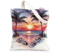 Oysters Shells Canvas Tote Bag for Shopping 13 * 15, Valentine's Day Heart Beach Reusable Grocery Shoulder Bag for Women, Coastal Painting Gift Decoration