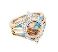 Oysters Spiny Gift Diamond Set Ring Halos Turquoise Jewelry Rings Stainless Steel Thumb Rings for Women (Multicolor, 10)