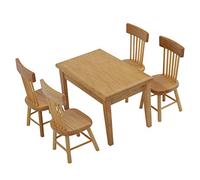 Oytrui 1:12 Scale Dollhouse Miniature Furniture, 5pcs Wooden Table and Chair Set with Hollow Back Design, for Kids Doll House Living Room Decoration (Wood Color)