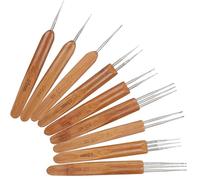 Oytrui 9Pcs Dreadlock Crochet Hook Set, Single Double 3 Bamboo Handle Braid Hair Weaving Tool with High Strength Seamless Stainless Steel, for Fixing Long Hairs Knitting Wig