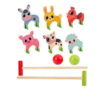 Oytrui Baby Toy Cartoon Animal Croquet Gateball Game Set, Wood Cartoon Toy for Kids, Family Fun with Colorful Animals, Suitable for Children's Day, Early Childhood Education (Animal Door)