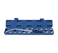 Oytrui Belt Tensioner Pulley Tool Kit, 1 Long Bend Wrench with 5 Star and 8 12 Point Adapters, High Strength Steel Construction for Timing Belt Tensioning Nut Bolt Removal