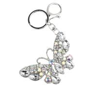 Oytrui Crystal Butterfly Keychain, Sparkling Rhinestone Alloy Pendant with Clasp for Women, Cute Car Key Fob Purse Handbag Accessory (White)