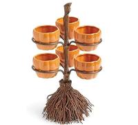 Oytrui Halloween Pumpkin Snack Bowl Stand, Resin Broom with 3 Ceramic Bowls for Serving Snacks Salad Fruit, Indoor Outdoor Party Decorations (A)