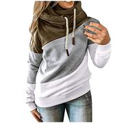 oytto Women Fleece Hooded Comfy Casual Hoodies Big Cowl Neck Long Sleeve Patchwork Trendy Winter Sweatshirts (3#army Green,M,M)