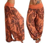 oytto Womens Boho Yoga Bohemian Pants High Waist Harem Hippie Pants Patterned Smocked Trousers Summer Beach Loose Fit Wide Leg Pants (Orange,XL,XL)