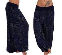 oytto Womens Boho Yoga Bohemian Pants High Waist Harem Hippie Pants Patterned Smocked Trousers Summer Beach Loose Fit Wide Leg Pants (Black,XL,XL)