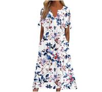 Oyuchga Summer Dress Women's V-Neck with Buttons Short Sleeve Beach Dresses Summer Elegant Solid Long Casual Dresses Lightweight Loose Fit Maxi Dress A Line Dresses with Pockets, D White, XXL
