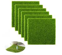 OYUUJII Artificial Garden Grass,6 Pcs Fake Grass Mat 15 x 15 cm Life-Like Fairy Artificial turf Lawn Mats Garden Micro Grasses Miniature Gardens Ornament for Dollhouse Decoration,Modelling,Toy Farm
