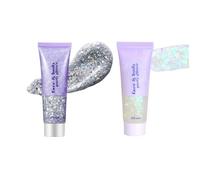 OYUUJII Body Glitter Gel,2 Pcs 50ML Face Glitters Hair Glitters Mermaid Sequins Shimmer Liquid Eyeshadow Chunky Glitter for Face Hair Nails DIY Art Festival Party Makeup Decoration (Silver+White)
