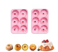 OYUUJII Mini Ring Cake Tin,2 Pcs 6 Cavity Mini Cake Tin for Baking Silicone Cakes Moulds Non-Stick & Heat-Resistant Fluted Round Tube Cakes Pan for Cupcakes,Muffins,Chocolates (Pink)